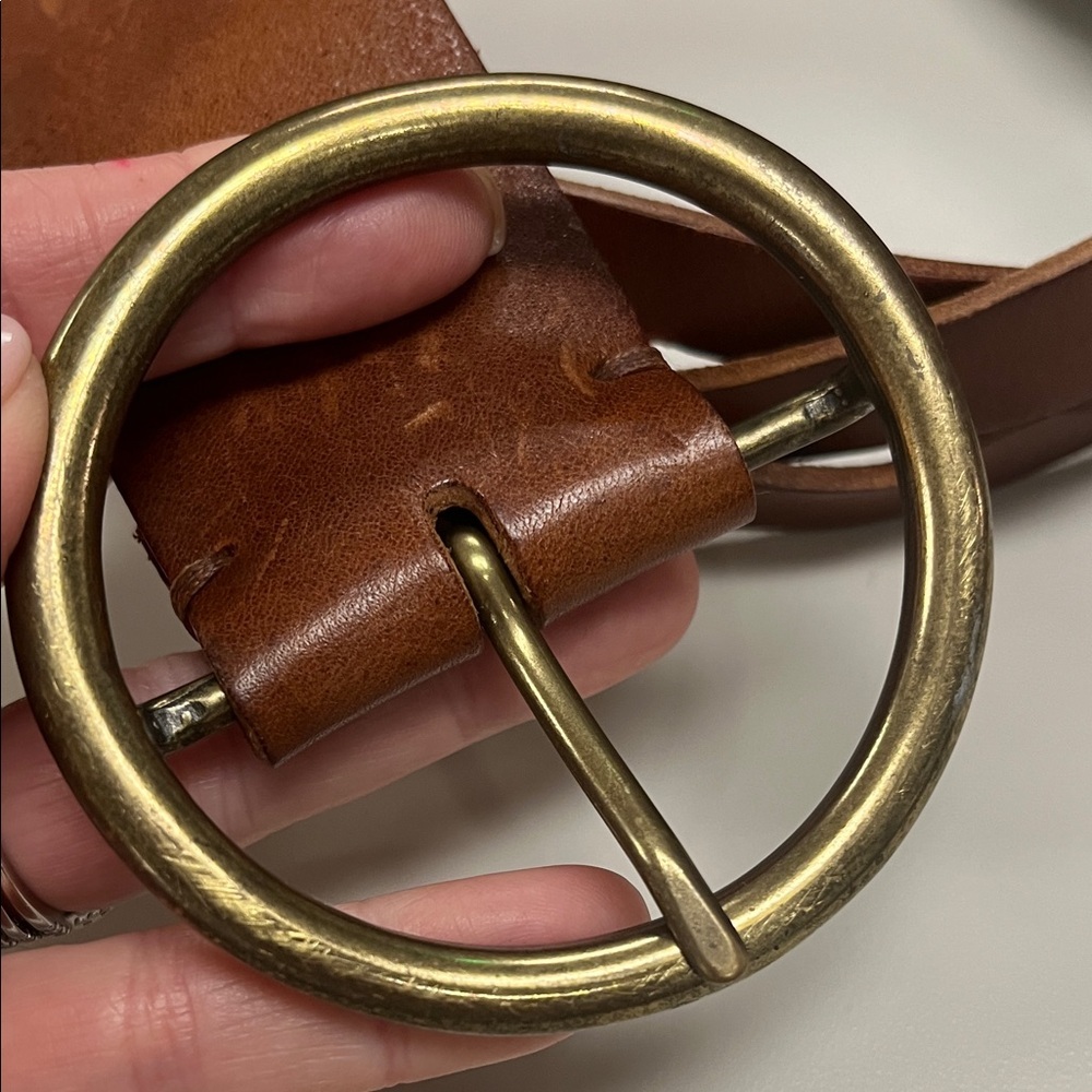 Sundance Brown Braided Leather Belt w/ Brass Round Buckle SZ Small - Picture 5 of 10